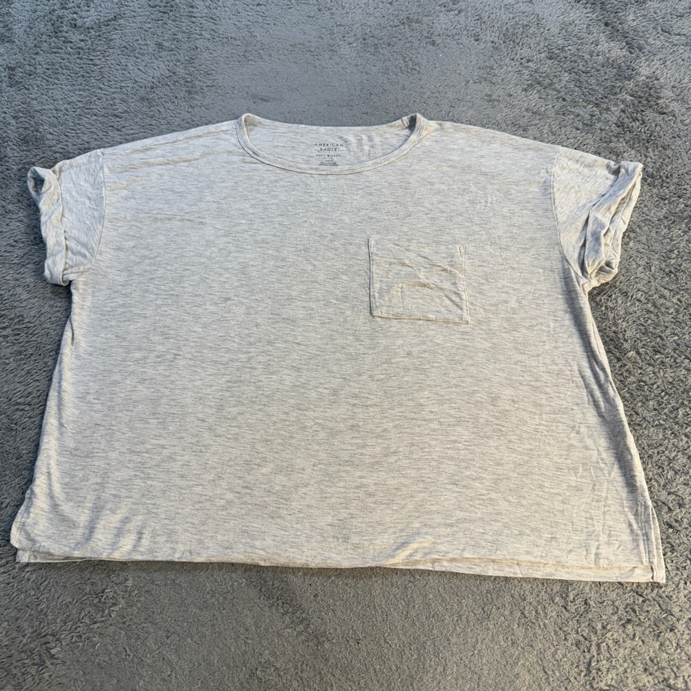 American Eagle Soft & Sexy Pocket T-Shirt Womens Large Gray Heather Modal Tee